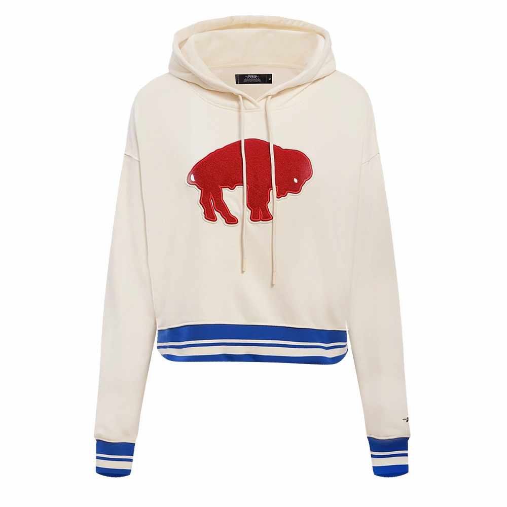 NFL BUFFALO BILLS RETRO CLASSIC WOMEN'S CROPPED PULLOVER HOODIE (EGGSHELL/ROYAL BLUE)