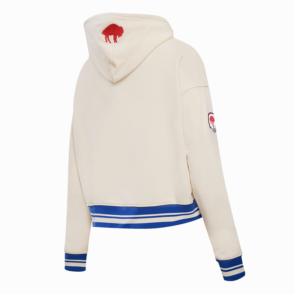 NFL BUFFALO BILLS RETRO CLASSIC WOMEN'S CROPPED PULLOVER HOODIE (EGGSHELL/ROYAL BLUE)