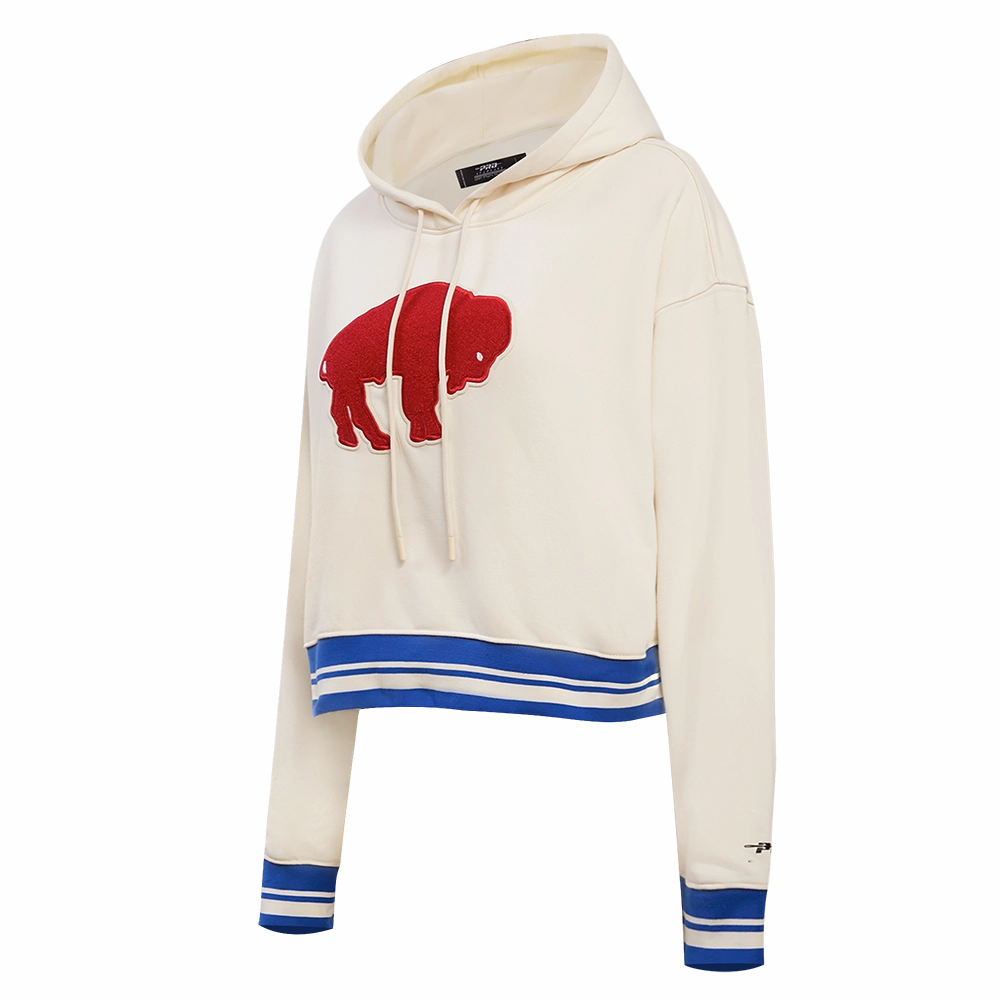 NFL BUFFALO BILLS RETRO CLASSIC WOMEN'S CROPPED PULLOVER HOODIE (EGGSHELL/ROYAL BLUE)