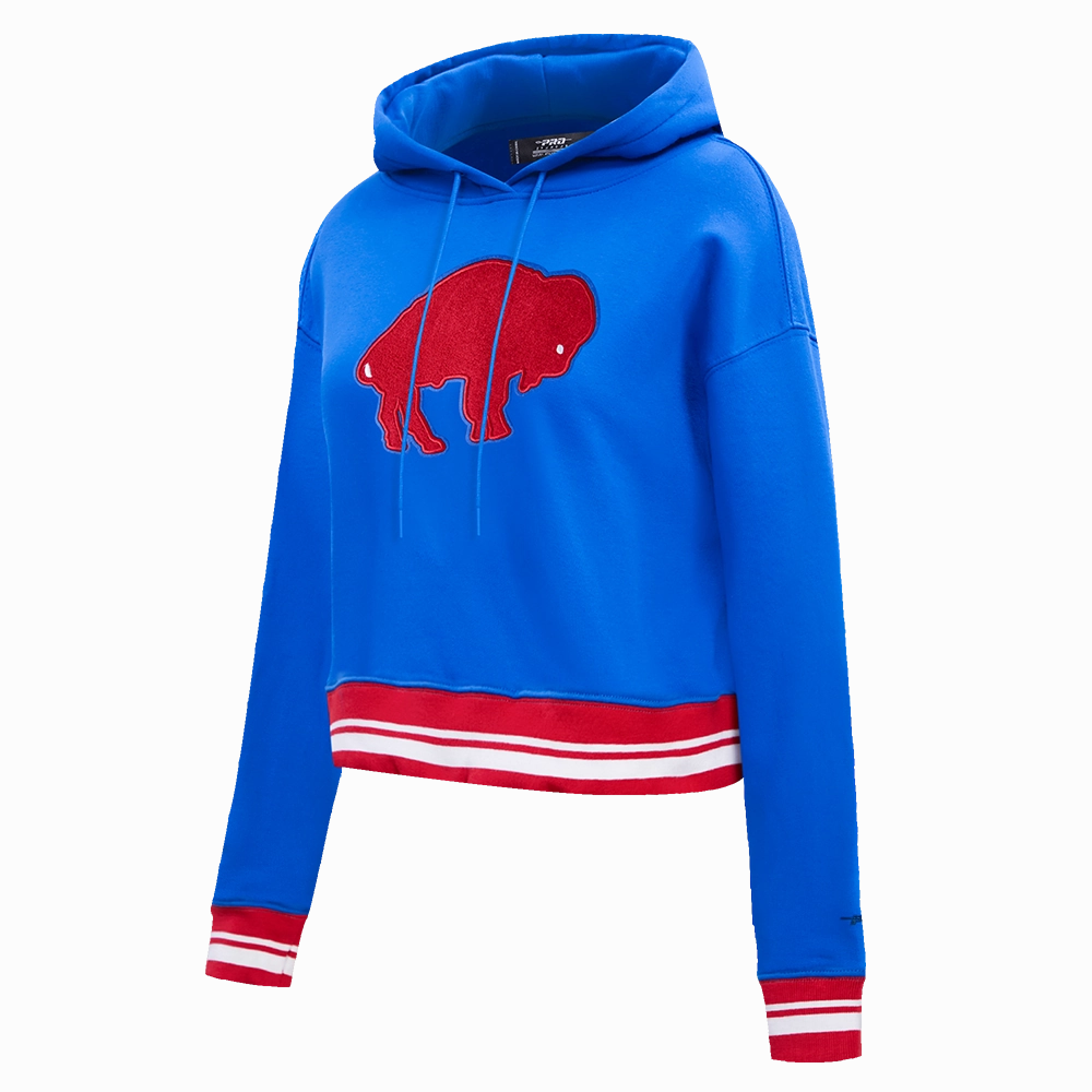 NFL BUFFALO BILLS RETRO CLASSIC WOMEN'S CROPPED PULLOVER HOODIE (ROYAL BLUE/RED)