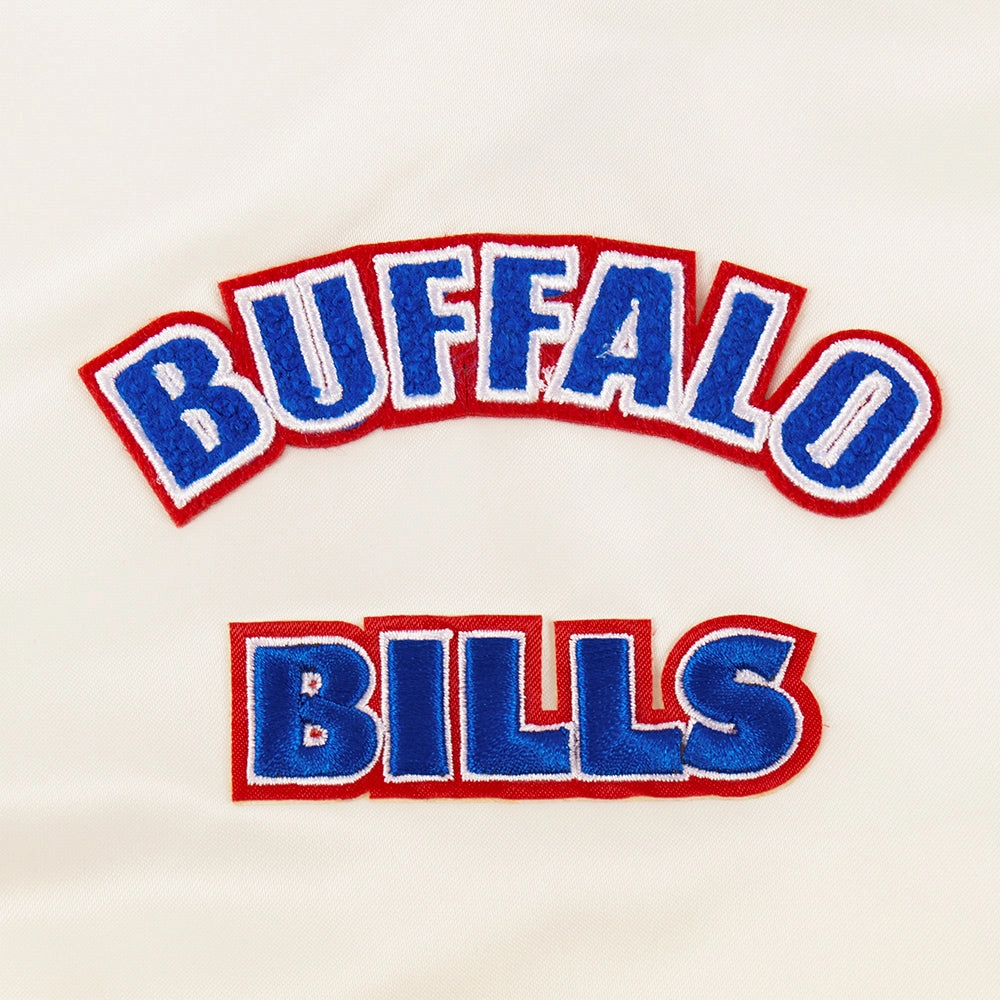 NFL BUFFALO BILLS RETRO CLASSIC WOMEN'S RIB SATIN JACKET (EGGSHELL/ ROYAL BLUE)