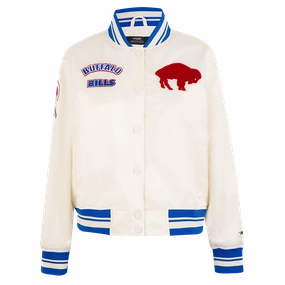 NFL BUFFALO BILLS RETRO CLASSIC WOMEN'S RIB SATIN JACKET (EGGSHELL/ ROYAL BLUE)