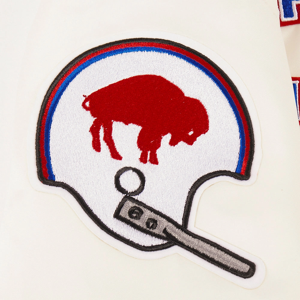 NFL BUFFALO BILLS RETRO CLASSIC WOMEN'S RIB SATIN JACKET (EGGSHELL/ ROYAL BLUE)