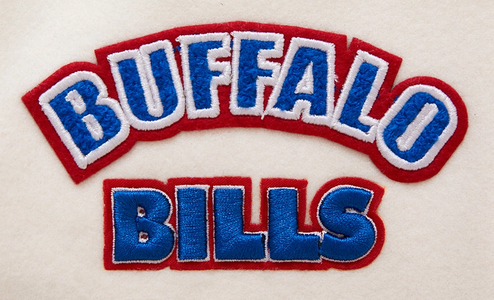 NFL BUFFALO BILLS RETRO CLASSIC WOMEN'S RIB WOOL VARSITY JACKET (EGGSHELL/ ROYAL BLUE)