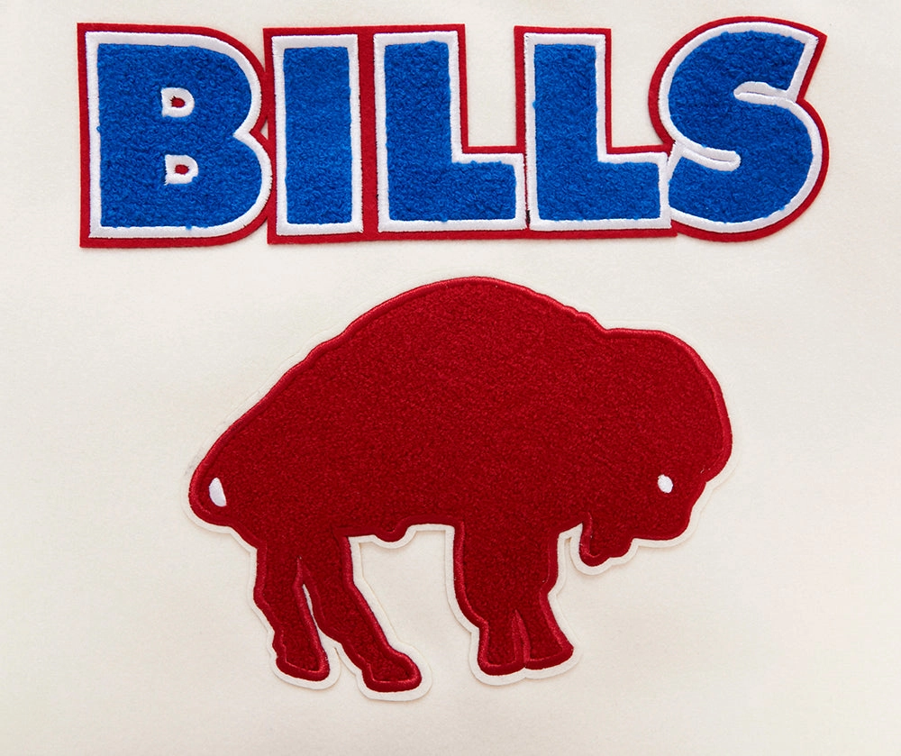 NFL BUFFALO BILLS RETRO CLASSIC WOMEN'S RIB WOOL VARSITY JACKET (EGGSHELL/ ROYAL BLUE)