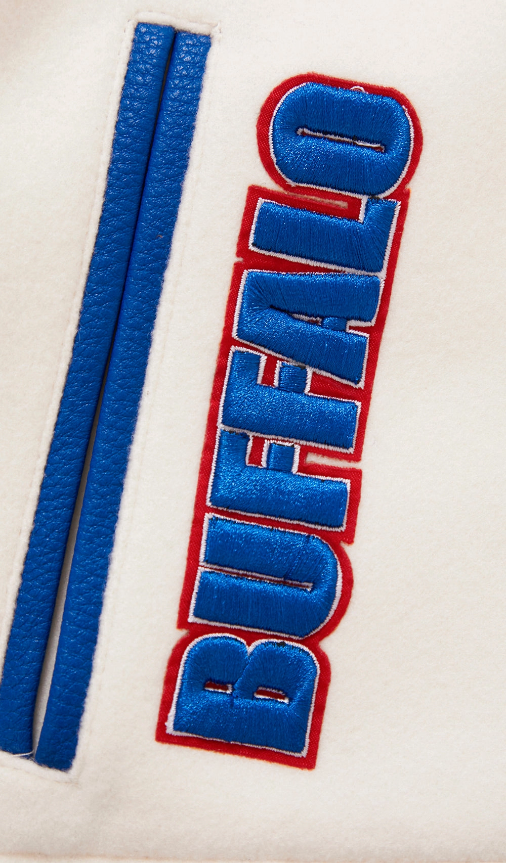 NFL BUFFALO BILLS RETRO CLASSIC WOMEN'S RIB WOOL VARSITY JACKET (EGGSHELL/ ROYAL BLUE)