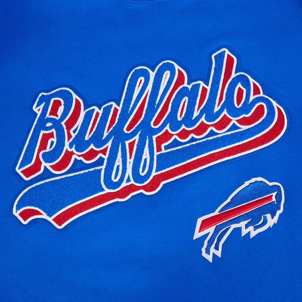 NFL BUFFALO BILLS SCRIPT TAIL MEN'S RIB FLEECE PULLOVER HOODIE (ROYAL BLUE/RED)
