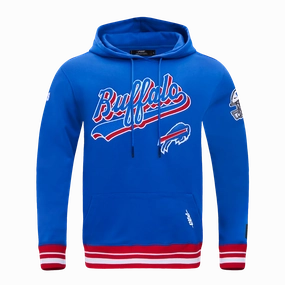 NFL BUFFALO BILLS SCRIPT TAIL MEN'S RIB FLEECE PULLOVER HOODIE (ROYAL BLUE/RED)