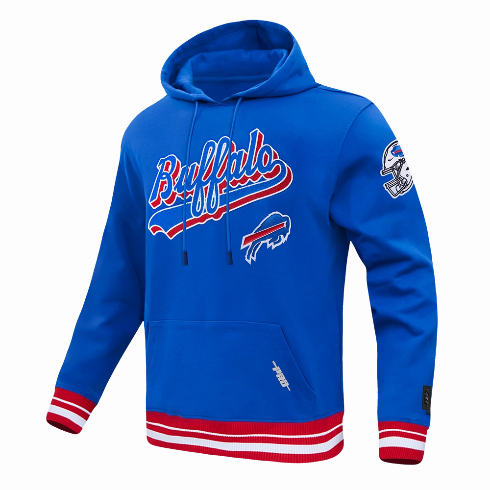 NFL BUFFALO BILLS SCRIPT TAIL MEN'S RIB FLEECE PULLOVER HOODIE (ROYAL BLUE/RED)