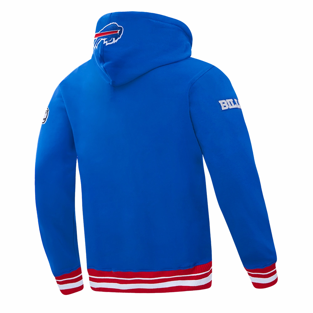 NFL BUFFALO BILLS SCRIPT TAIL MEN'S RIB FLEECE PULLOVER HOODIE (ROYAL BLUE/RED)