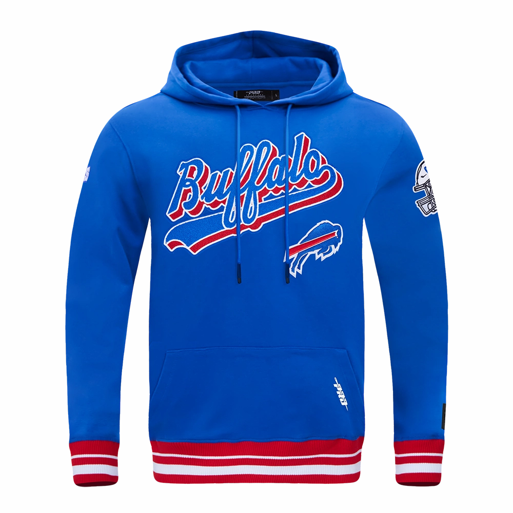 NFL BUFFALO BILLS SCRIPT TAIL MEN'S RIB FLEECE PULLOVER HOODIE (ROYAL BLUE/RED)