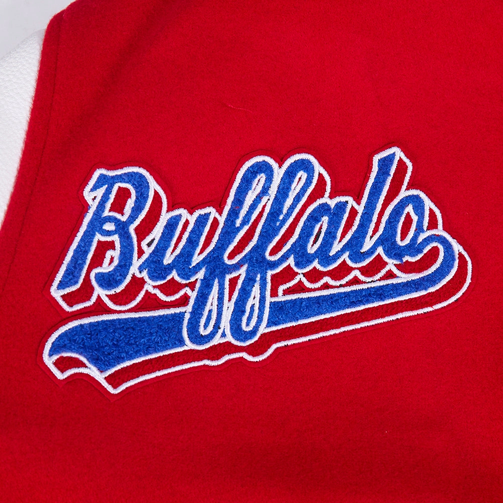 NFL BUFFALO BILLS SCRIPT TAIL MEN'S RIB WOOL VARSITY JACKET (RED/WHITE)