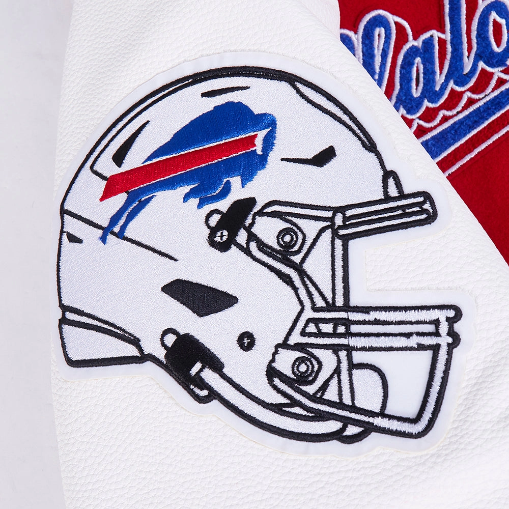 NFL BUFFALO BILLS SCRIPT TAIL MEN'S RIB WOOL VARSITY JACKET (RED/WHITE)