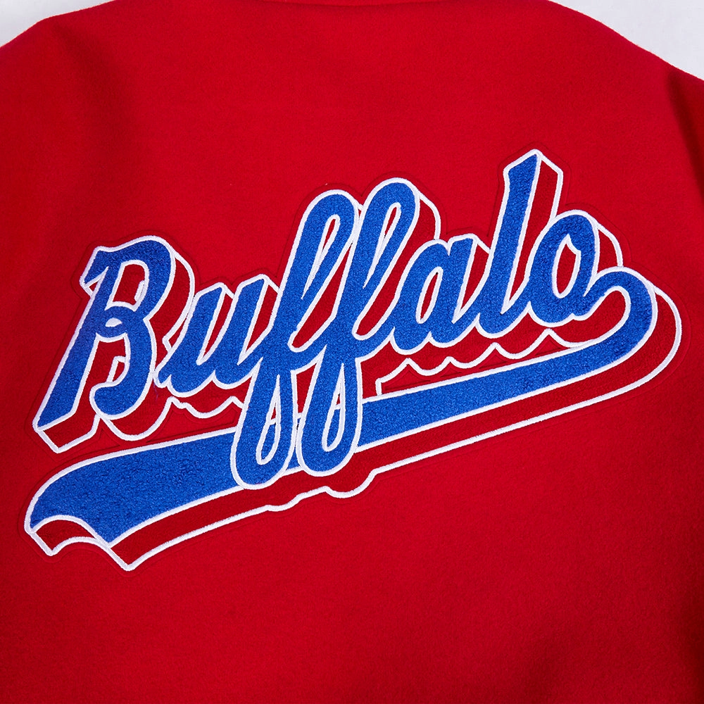 NFL BUFFALO BILLS SCRIPT TAIL MEN'S RIB WOOL VARSITY JACKET (RED/WHITE)