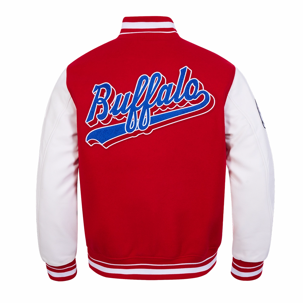 NFL BUFFALO BILLS SCRIPT TAIL MEN'S RIB WOOL VARSITY JACKET (RED/WHITE)