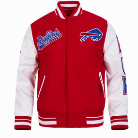 NFL BUFFALO BILLS SCRIPT TAIL MEN'S RIB WOOL VARSITY JACKET (RED/WHITE)