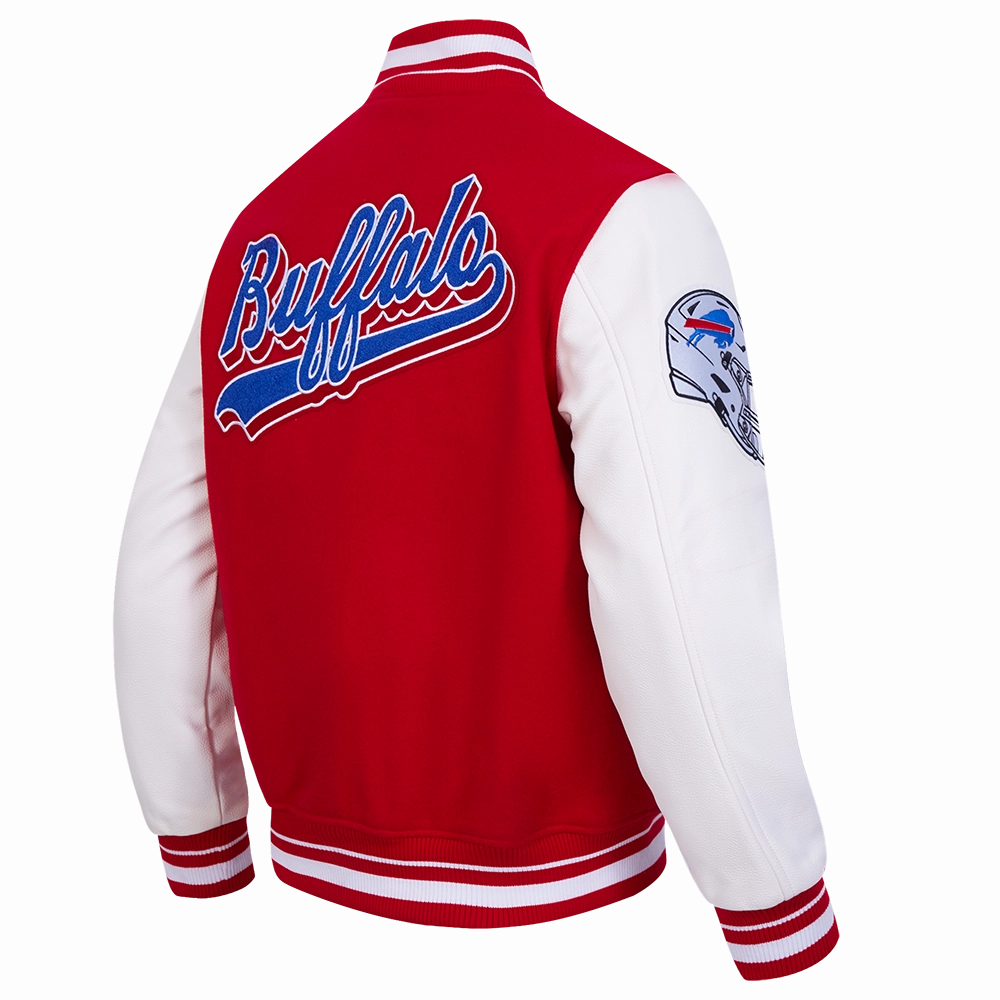NFL BUFFALO BILLS SCRIPT TAIL MEN'S RIB WOOL VARSITY JACKET (RED/WHITE)