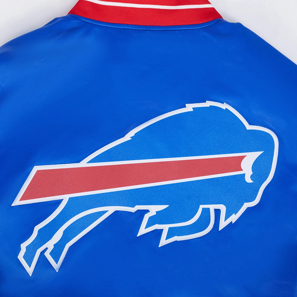 NFL BUFFALO BILLS SCRIPT TAIL MEN'S SATIN JACKET (ROYAL BLUE/RED)