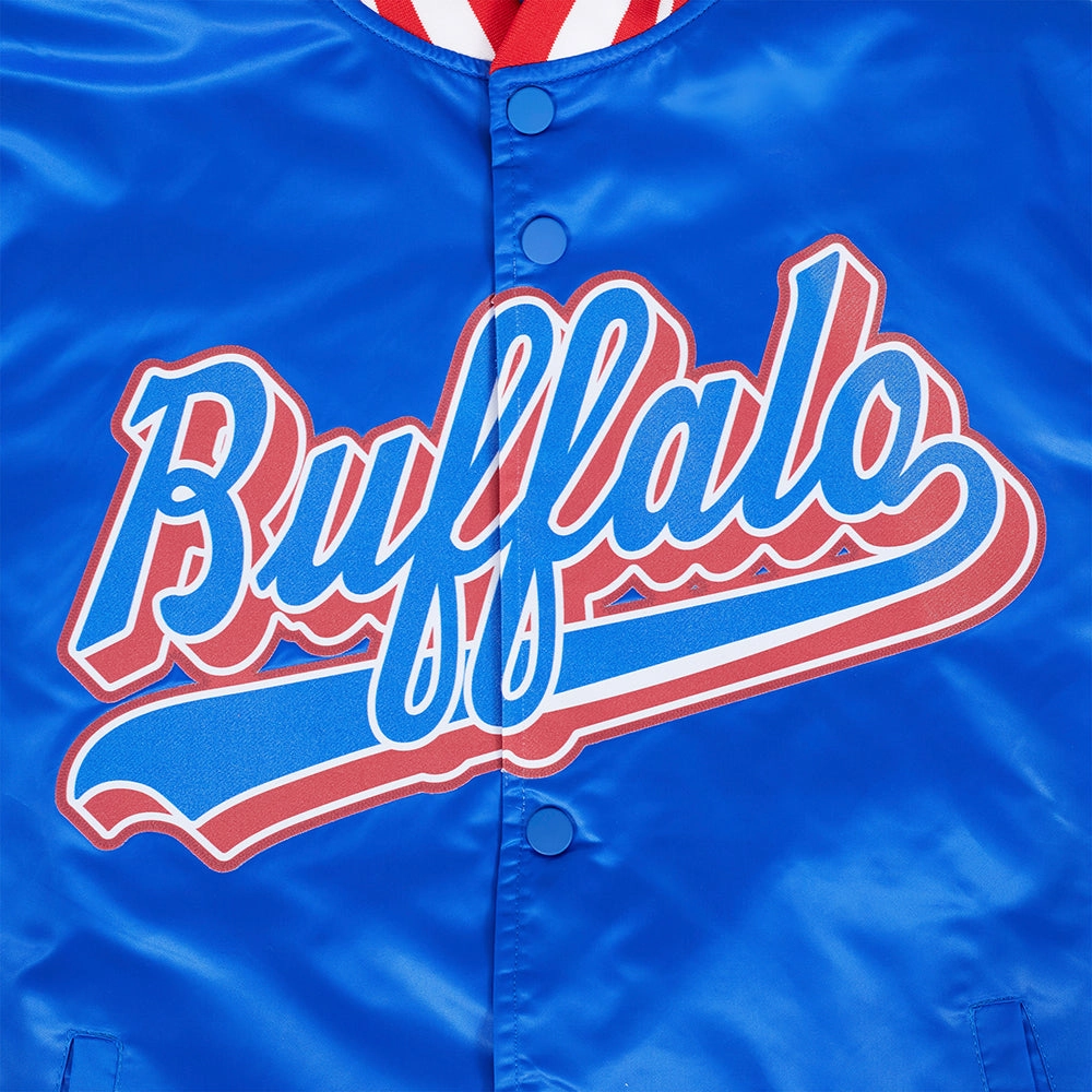 NFL BUFFALO BILLS SCRIPT TAIL MEN'S SATIN JACKET (ROYAL BLUE/RED)
