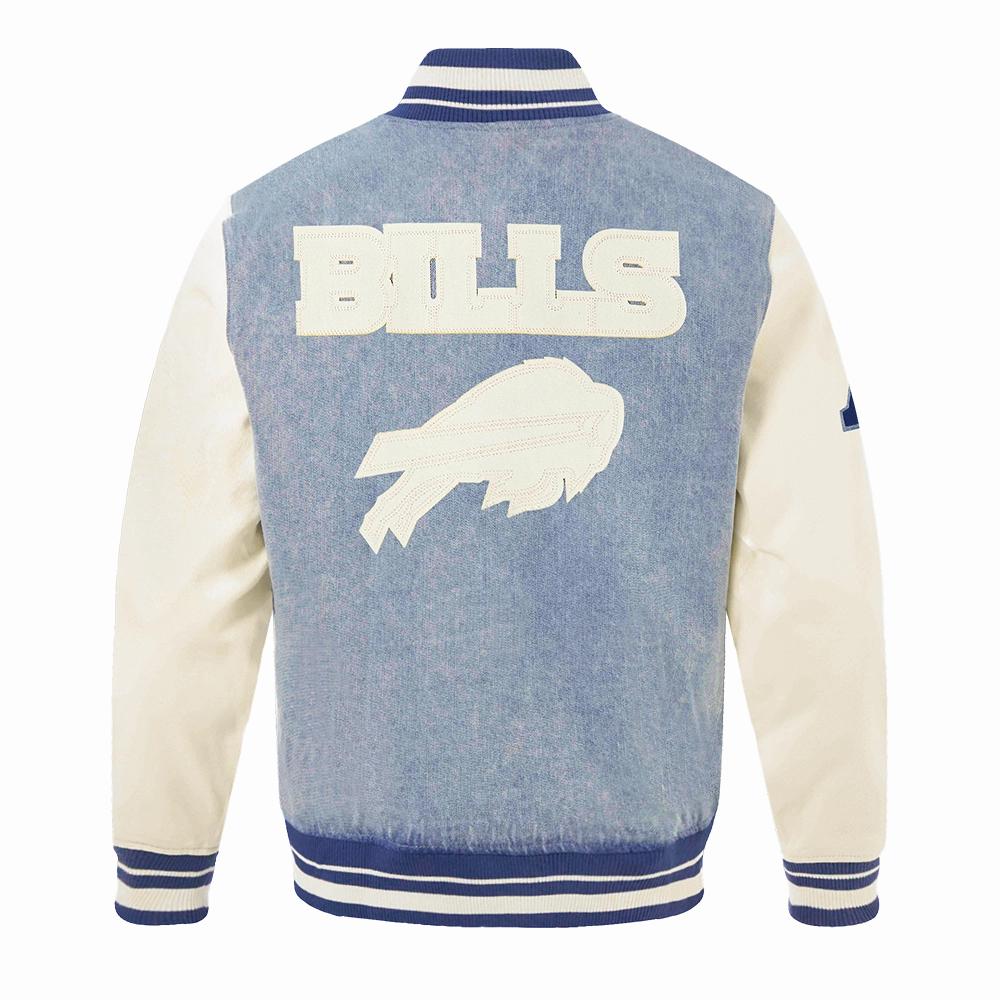 NFL BUFFALO BILLS VARSITY BLUES MEN'S DENIM VARSITY JACKET (DENIM/LINEN)
