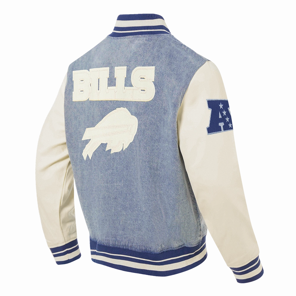 NFL BUFFALO BILLS VARSITY BLUES MEN'S DENIM VARSITY JACKET (DENIM/LINEN)