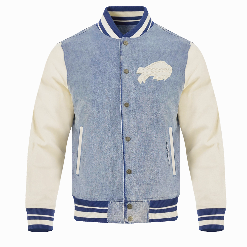 NFL BUFFALO BILLS VARSITY BLUES MEN'S DENIM VARSITY JACKET (DENIM/LINEN)