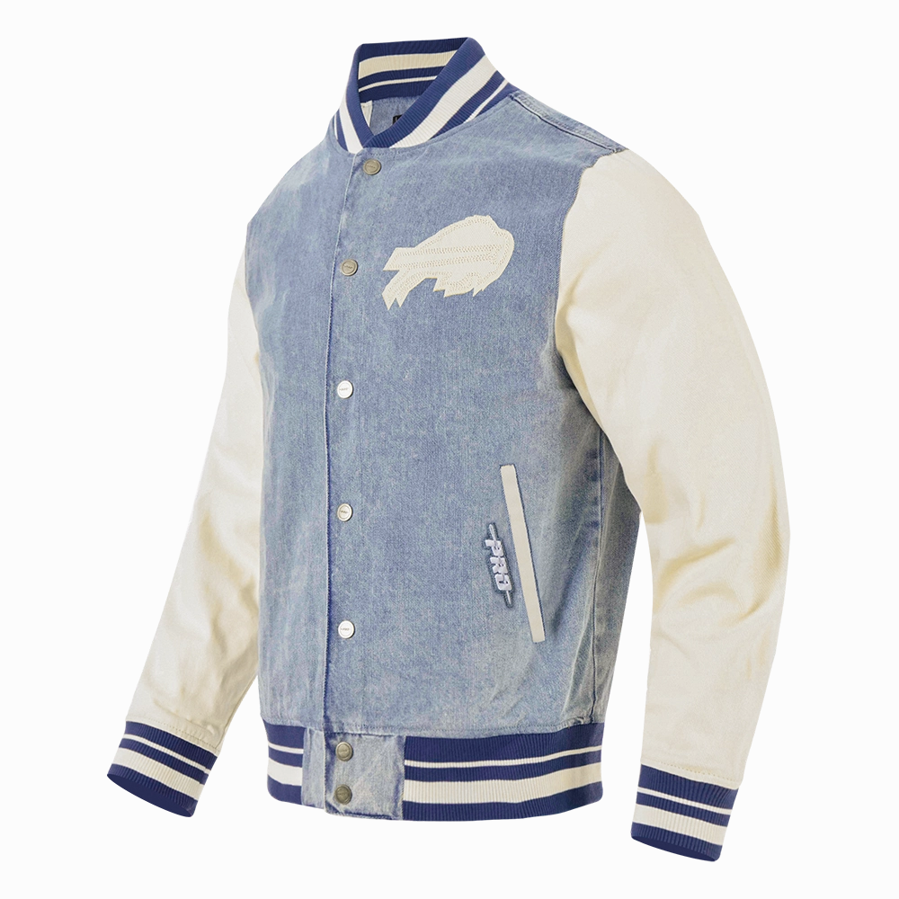 NFL BUFFALO BILLS VARSITY BLUES MEN'S DENIM VARSITY JACKET (DENIM/LINEN)