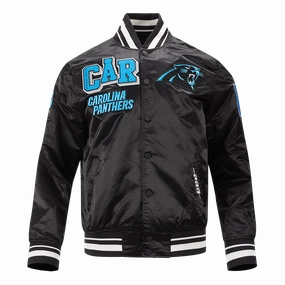 NFL CAROLINA PANTHERS MASHUP MEN'S RIB SATIN JACKET (BLACK)