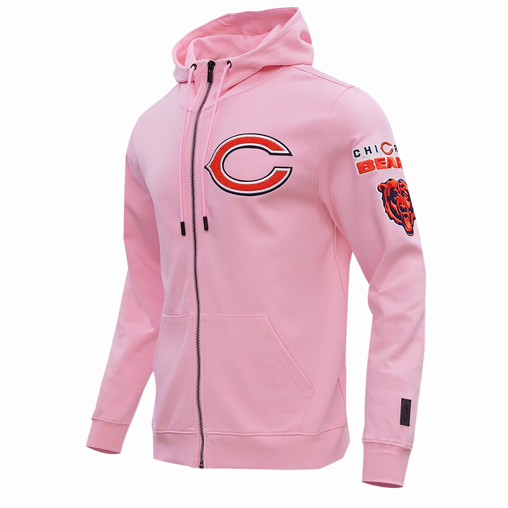 NFL CHICAGO BEARS CLASSIC CHENILLE MEN'S FULL ZIP HOODIE  (PINK)