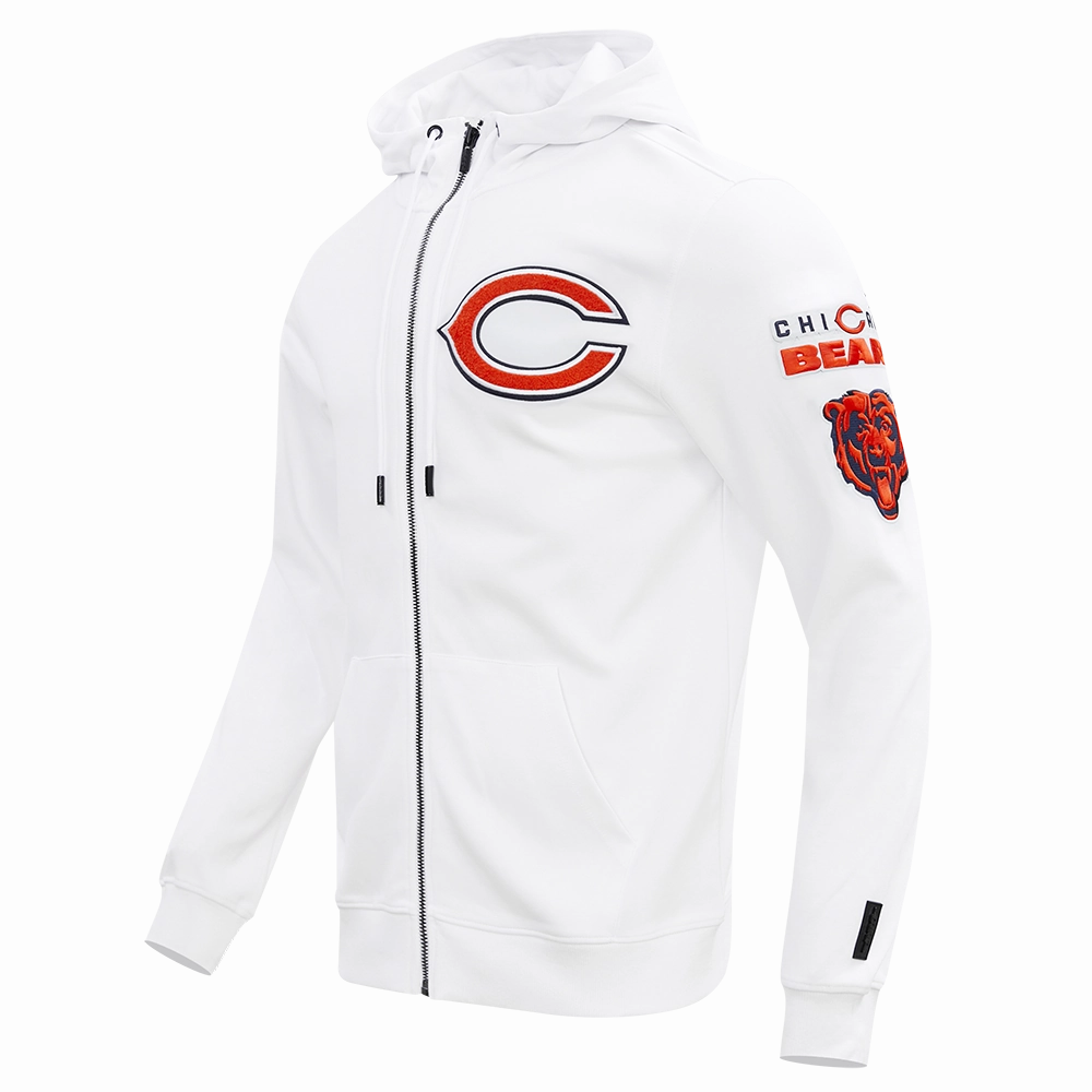 NFL CHICAGO BEARS CLASSIC CHENILLE MEN'S FULL ZIP HOODIE  (WHITE)