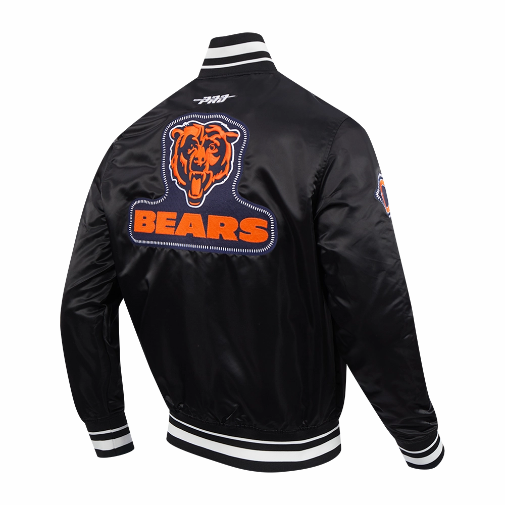 NFL CHICAGO BEARS DIY PICK STITCH MEN'S RIB SATIN JACKET (BLACK)