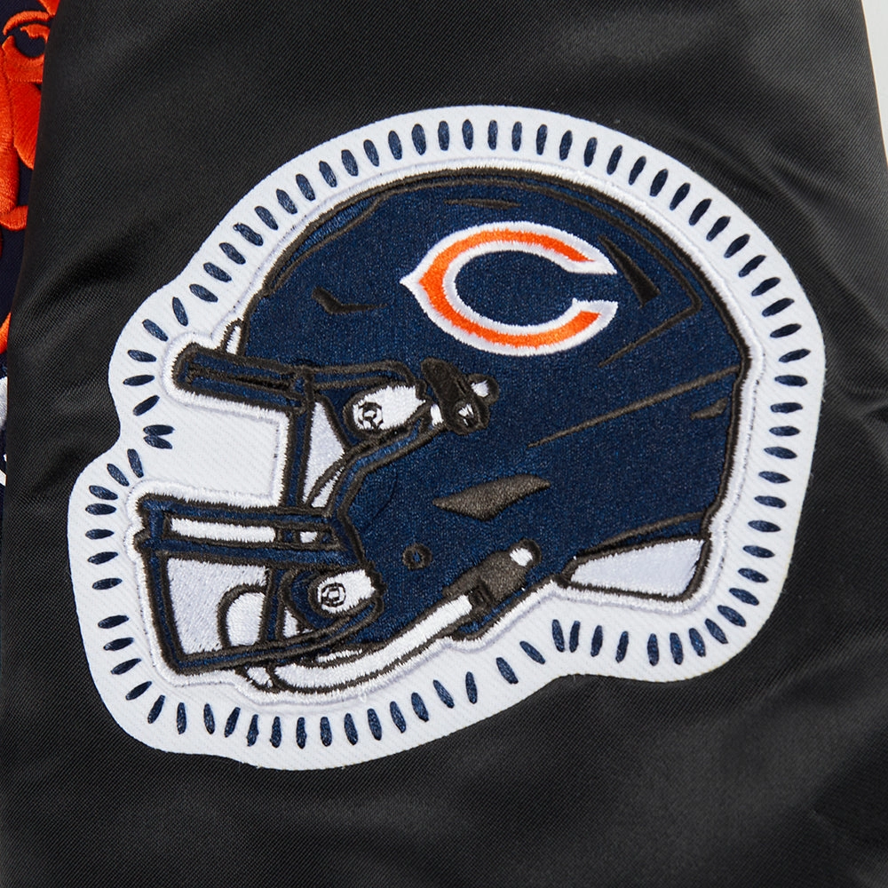 NFL CHICAGO BEARS DIY PICK STITCH MEN'S RIB SATIN JACKET (BLACK)