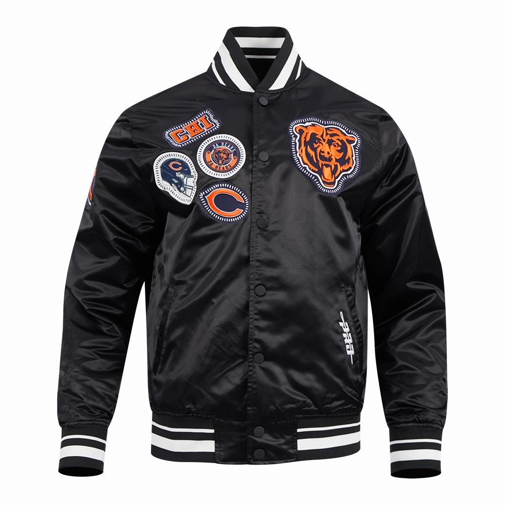 NFL CHICAGO BEARS DIY PICK STITCH MEN'S RIB SATIN JACKET (BLACK)