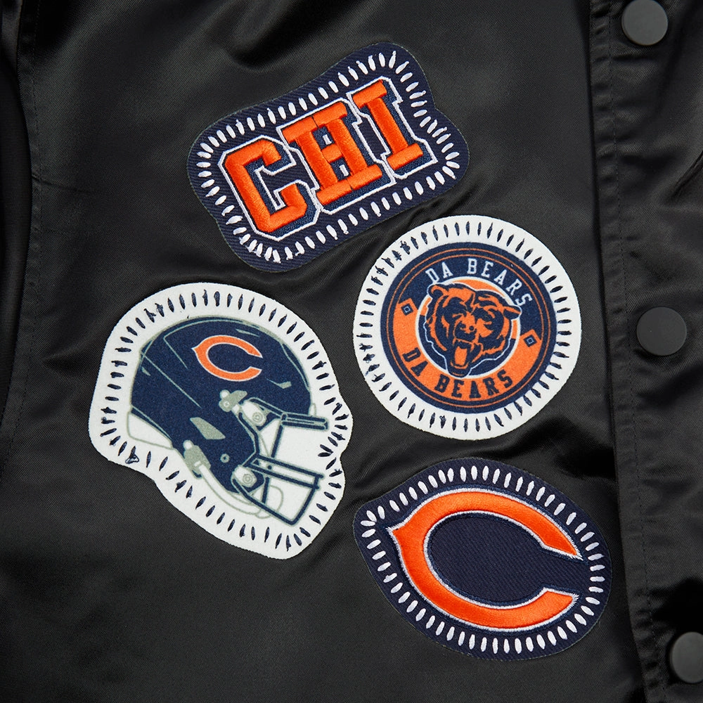 NFL CHICAGO BEARS DIY PICK STITCH MEN'S RIB SATIN JACKET (BLACK)