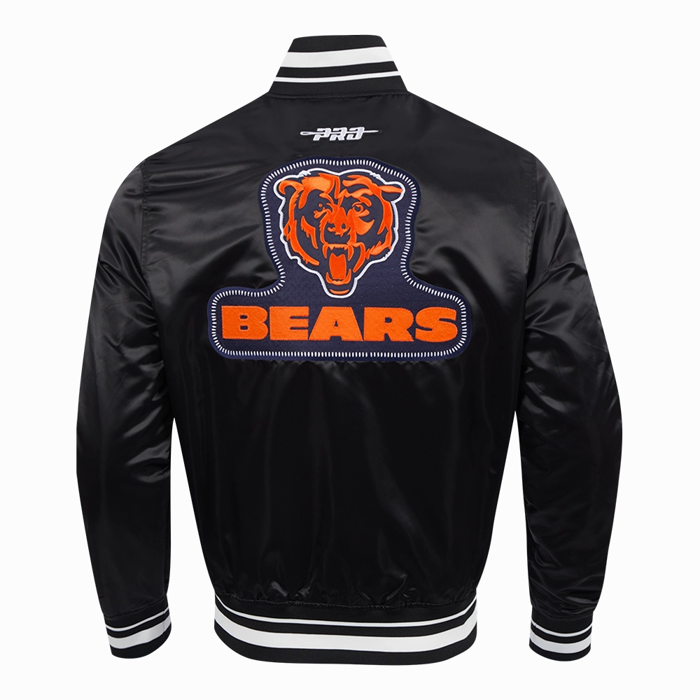 NFL CHICAGO BEARS DIY PICK STITCH MEN'S RIB SATIN JACKET (BLACK)