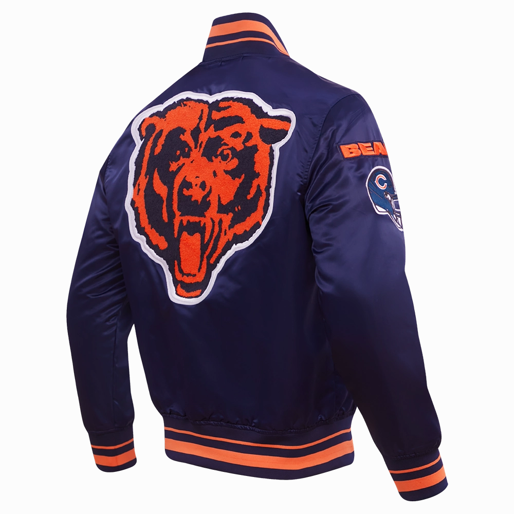 NFL CHICAGO BEARS MASHUP MEN'S RIB SATIN JACKET (MIDNIGHT NAVY/ORANGE/MIDNIGHT NAVY)