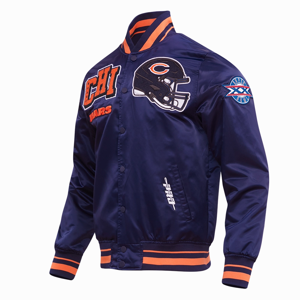 NFL CHICAGO BEARS MASHUP MEN'S RIB SATIN JACKET (MIDNIGHT NAVY/ORANGE/MIDNIGHT NAVY)