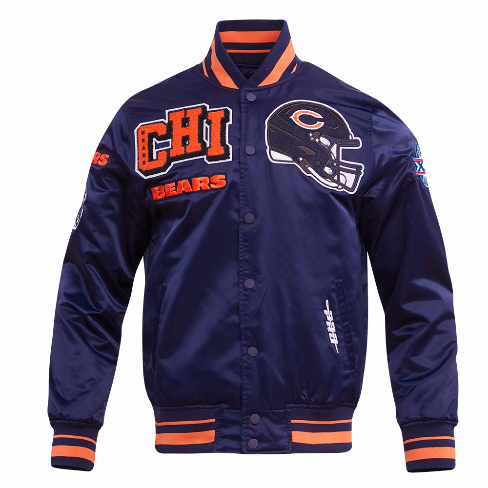 NFL CHICAGO BEARS MASHUP MEN'S RIB SATIN JACKET (MIDNIGHT NAVY/ORANGE/MIDNIGHT NAVY)