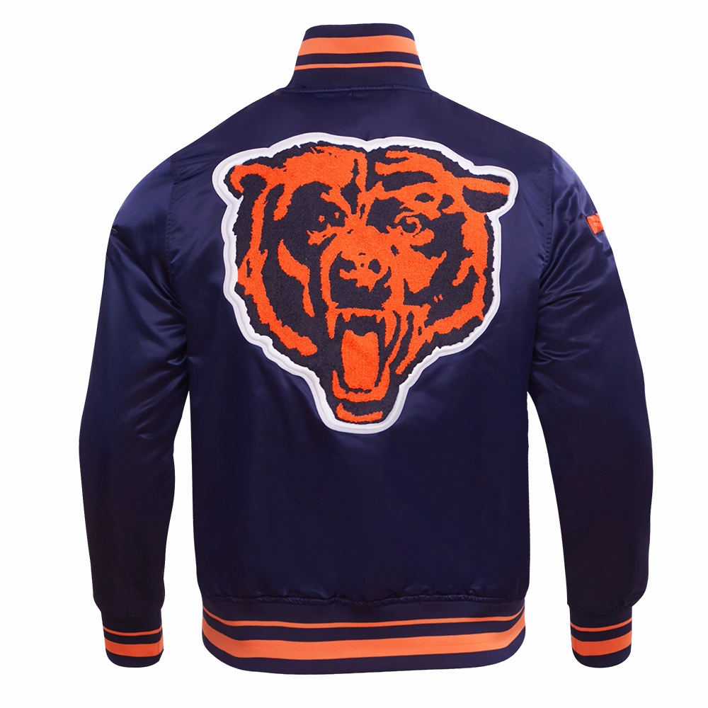 NFL CHICAGO BEARS MASHUP MEN'S RIB SATIN JACKET (MIDNIGHT NAVY/ORANGE/MIDNIGHT NAVY)