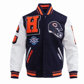 NFL CHICAGO BEARS MASHUP MEN'S RIB WOOL VARSITY JACKET (MIDNIGHT NAVY/ORANGE/MIDNIGHT NAVY)