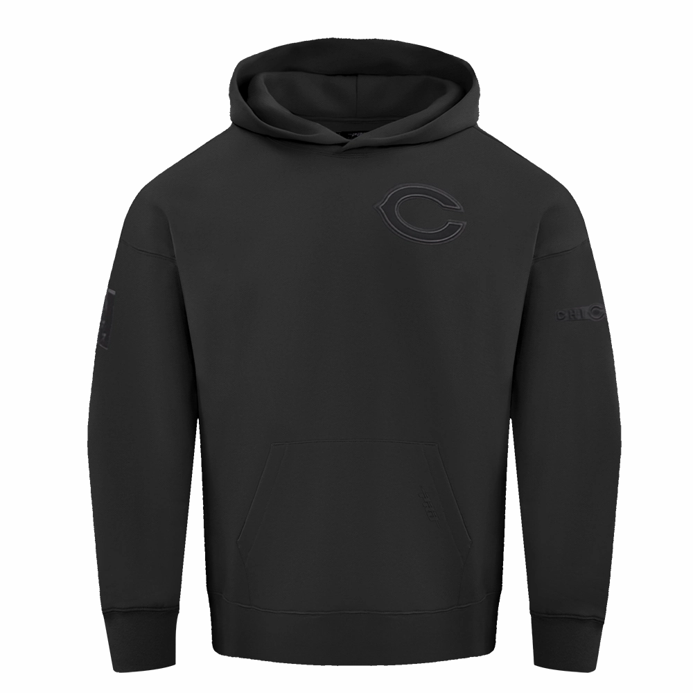 NFL CHICAGO BEARS NEUTRAL DROP SHOULDER FLEECE PULLOVER HOODIE (BLACK)