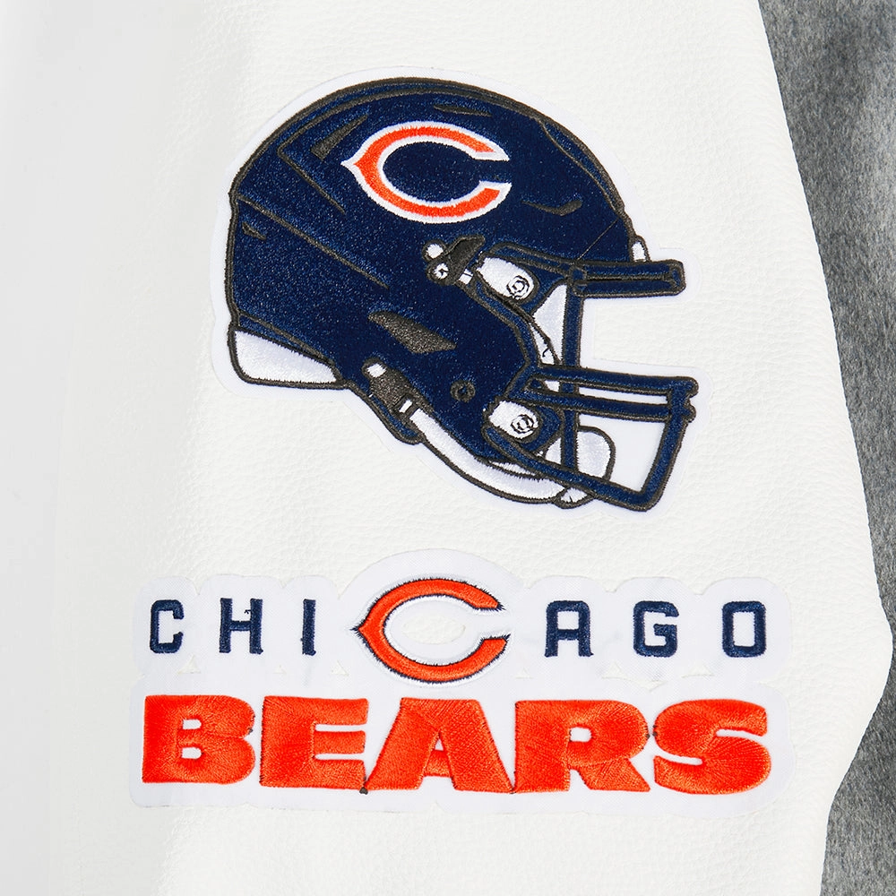 NFL CHICAGO BEARS OLD ENGLISH MEN'S RIB WOOL VARSITY JACKET (HEATHER GREY/WHITE/MIDNIGHT NAVY)