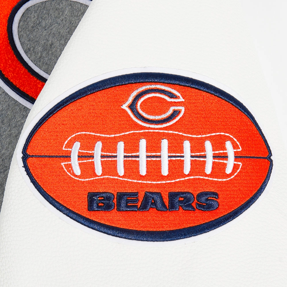 NFL CHICAGO BEARS OLD ENGLISH MEN'S RIB WOOL VARSITY JACKET (HEATHER GREY/WHITE/MIDNIGHT NAVY)