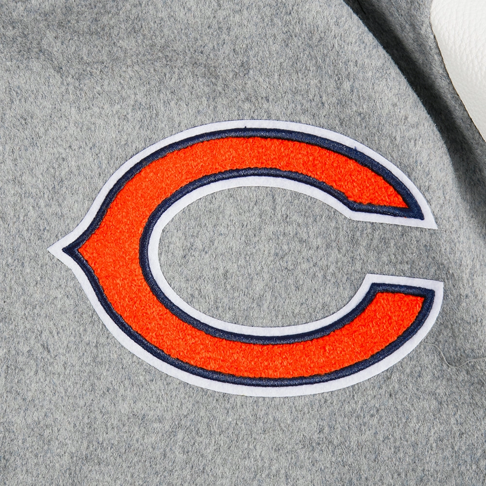 NFL CHICAGO BEARS OLD ENGLISH MEN'S RIB WOOL VARSITY JACKET (HEATHER GREY/WHITE/MIDNIGHT NAVY)