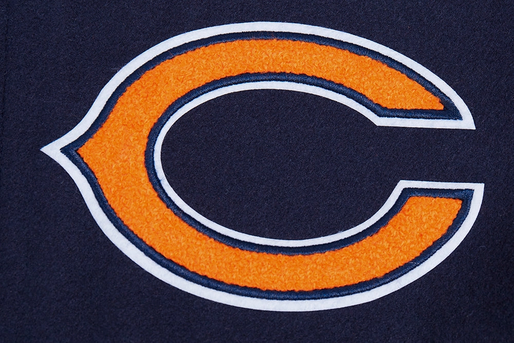 NFL CHICAGO BEARS OLD ENGLISH MEN'S RIB WOOL VARSITY JACKET (MIDNIGHT NAVY/ORANGE/MIDNIGHT NAVY)