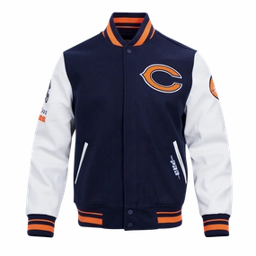 NFL CHICAGO BEARS OLD ENGLISH MEN'S RIB WOOL VARSITY JACKET (MIDNIGHT NAVY/ORANGE/MIDNIGHT NAVY)