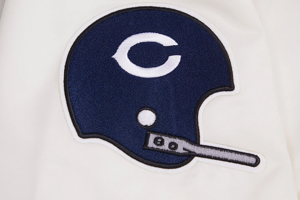 NFL CHICAGO BEARS RETRO CLASSIC MEN'S RIB SATIN JACKET (EGGSHELL/ MIDNIGHT NAVY)