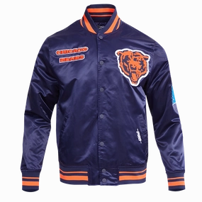 NFL CHICAGO BEARS RETRO CLASSIC MEN'S RIB SATIN JACKET (MIDNIGHT NAVY/ORANGE/MIDNIGHT NAVY)