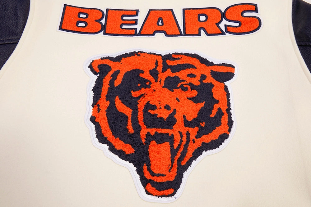 NFL CHICAGO BEARS RETRO CLASSIC MEN'S RIB WOOL VARSITY JACKET (EGGSHELL/MIDNIGHT NAVY)