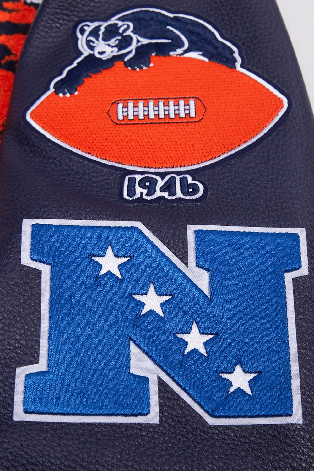 NFL CHICAGO BEARS RETRO CLASSIC MEN'S RIB WOOL VARSITY JACKET (EGGSHELL/MIDNIGHT NAVY)
